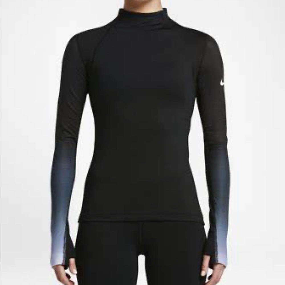 Nike Pro hyperwarm long sleeve mock neck. Cool silver ombre sleeves.